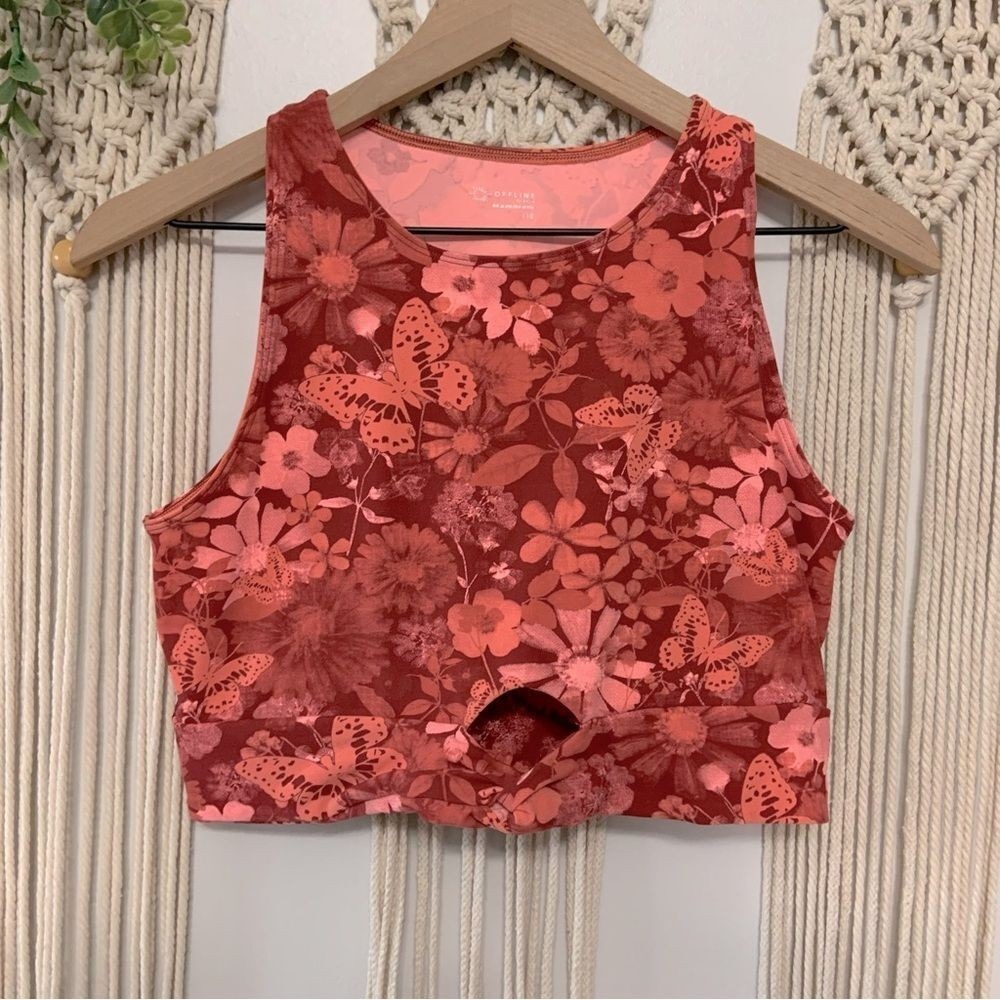 AERIE Offline‎ Real Me XTRA Twist Crop Tank Top Coral Red Orange Large